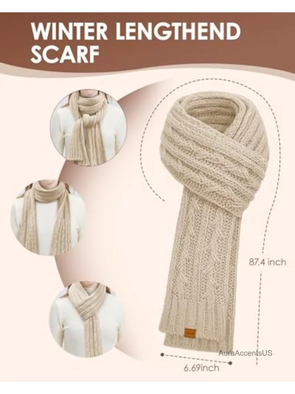 Winter Beanie Hat Scarf Gloves Set, Fleece Lined Knit Pompom Touchscreen Mittens